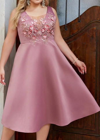 Пудрова вечірня сукня кльош SHEIN однотонна