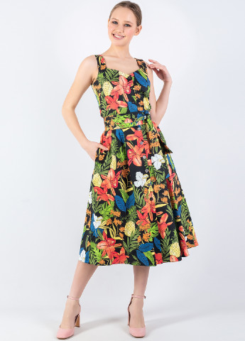 Комбинированное кэжуал платье клеш Seam с цветочным принтом