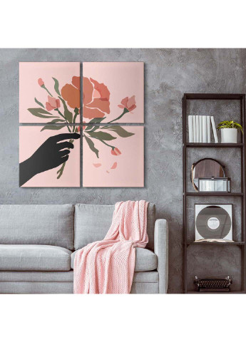 Модульная картина из четырех частей Malevich Store Роза 103x103 см комбинированная
