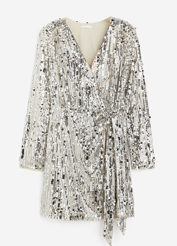 Серебряное коктейльное платье на запах H&M однотонное