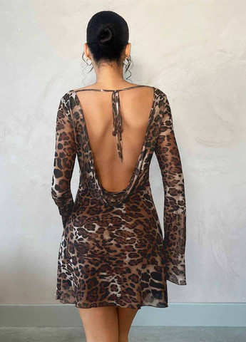 Коричнева вечірня сукня з відкритою спиною SHEIN леопардовий