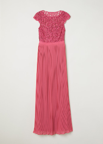 Розовое коктейльное платье плиссированное H&M с цветочным принтом
