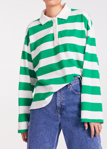 Светло-зеленая женская футболка-поло H&M в полоску