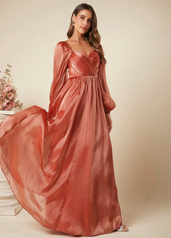 Коралова вечірня сукня в стилі армпір SHEIN однотонна