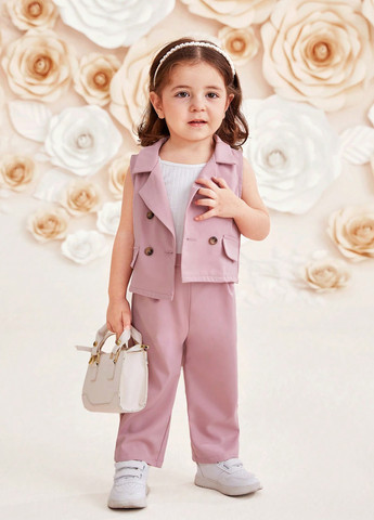 Світло-рожевий демісезонний костюм (жилет, штани) брючний SHEIN