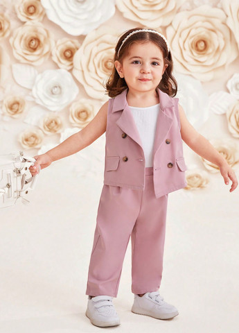 Світло-рожевий демісезонний костюм (жилет, штани) брючний SHEIN