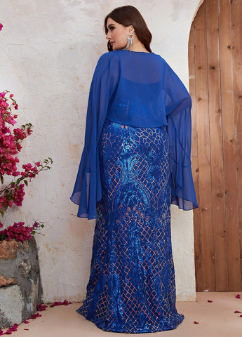 Синя вечірня сукня а-силует Giffniseti однотонна