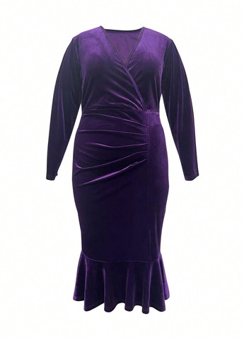 Темно-фіолетова вечірня сукня годе SHEIN однотонна
