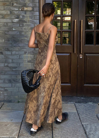 Коричневое кэжуал платье а-силуэт SHEIN тай-дай