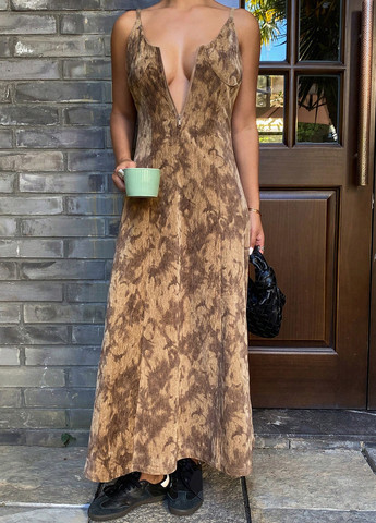 Коричневое кэжуал платье а-силуэт SHEIN тай-дай