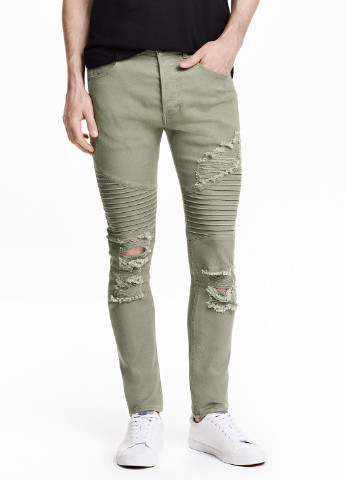 Оливковые демисезонные зауженные джинсы H&M