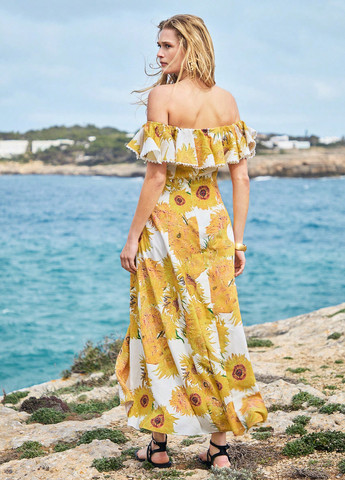 Білий кежуал сукня з відкритими плечима SHEIN з квітковим принтом