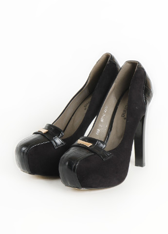 Черные женские кэжуал туфли с тиснением на высоком каблуке - фото