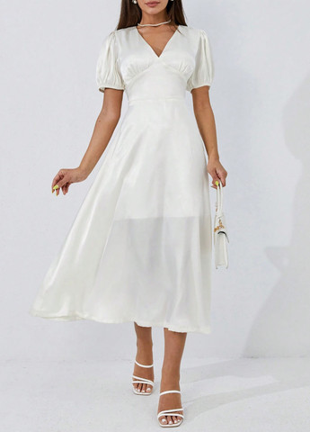 Белое кэжуал платье а-силуэт SHEIN однотонное