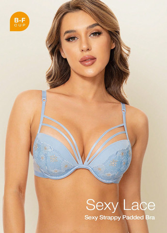 Блакитний балконет бюстгальтер SHEIN з кісточками поліамід