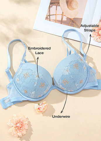 Блакитний балконет бюстгальтер SHEIN з кісточками поліамід