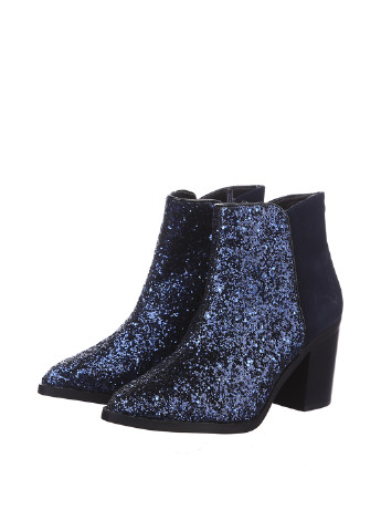 Темно-синие женские ботинки на молнии с глиттером