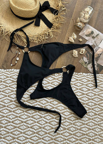 Черный летний купальник женский цельный слитный, трикини NOVA VEGA