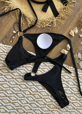 Черный летний купальник женский цельный слитный, трикини NOVA VEGA