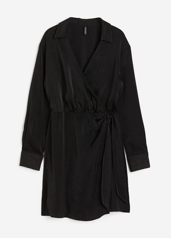 Чорна кежуал сукня на запах H&M однотонна