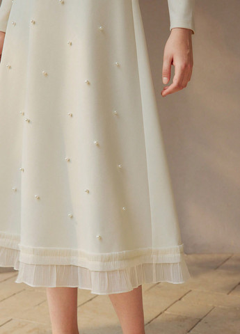 Кремовое кэжуал платье клеш SHEIN однотонное