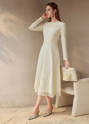 Кремовое кэжуал платье клеш SHEIN однотонное