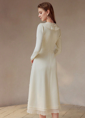 Кремовое кэжуал платье клеш SHEIN однотонное