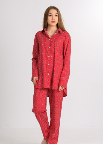 Червона всесезон червона в горошок піжама (сорочка+штани) рубашка + брюки SONTSVIT