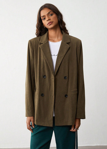 Хаки женский жакет SHEIN однотонный - демисезонный