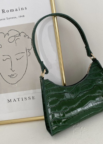 Женская маленькая сумочка через плечо багет на ремешке рептилия крокодиловая кожа зеленая NoName (251204016)