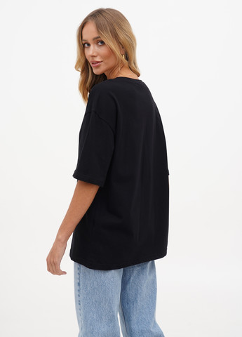 Чорна літня жіноча футболка оверсайз із принтом KASTA design