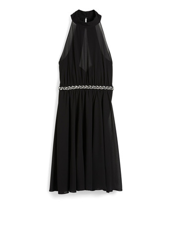 Черное кэжуал, коктейльное платье клеш, с открытой спиной C&A однотонное