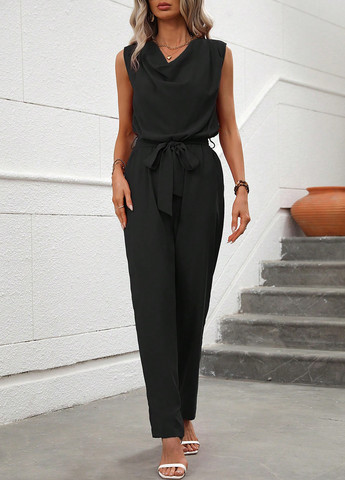 Комбинезон SHEIN комбинезон-брюки однотонный чёрный кэжуал полиэстер