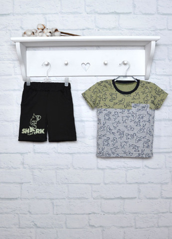 Оливковый (хаки) летний комплект (футболка, шорты) Blanka