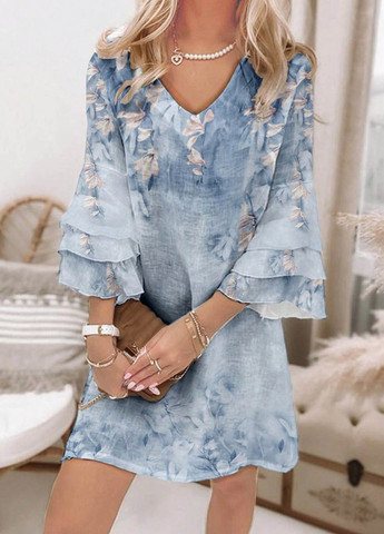 Сіро-голубий вечірня, кежуал сукня SHEIN з квітковим принтом