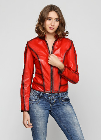 Красная демисезонная куртка двухсторонняя кожаная Bianca