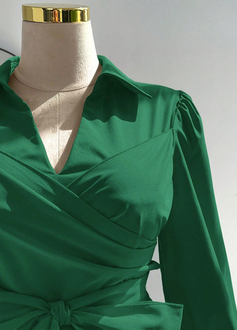 Зеленое деловое, кэжуал платье клеш, на запах SHEIN однотонное