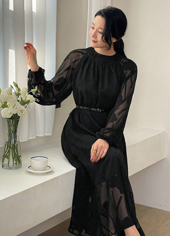 Черное кэжуал платье SHEIN однотонное