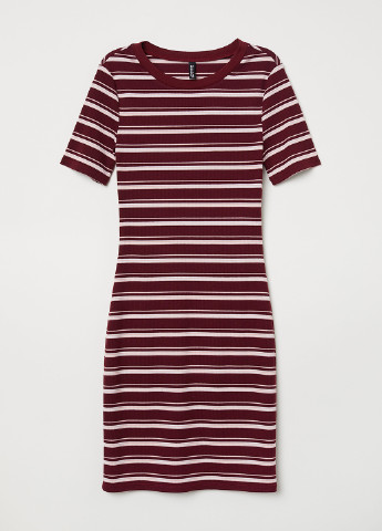 Бордовое кэжуал платье платье-футболка H&M в полоску