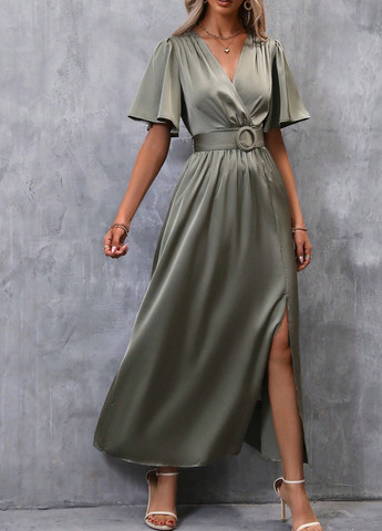 Сіро-зелена кежуал сукня кльош, на запах SHEIN однотонна