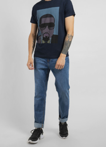 Темно-синя біла футболка з принтом boss Ko Samui