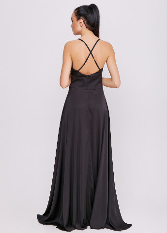 Чорна вечірня сукня зі шлейфом ST-Seventeen однотонна