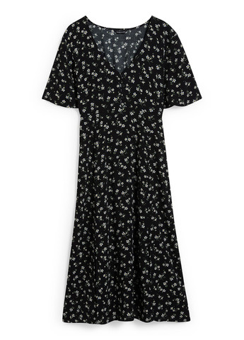 Черное кэжуал платье клеш C&A с цветочным принтом
