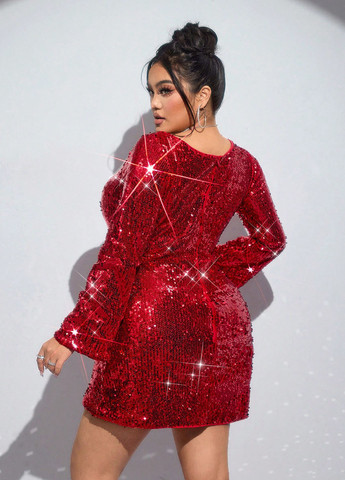 Червона коктейльна, вечірня сукня кльош SHEIN однотонна