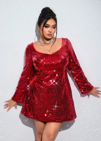 Червона коктейльна, вечірня сукня кльош SHEIN однотонна