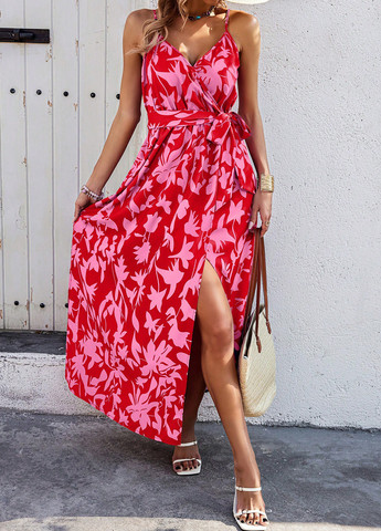 Червона кежуал сукня на запах SHEIN з квітковим принтом