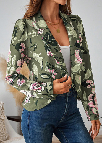 Зеленый женский жакет SHEIN с цветочным узором - демисезонный