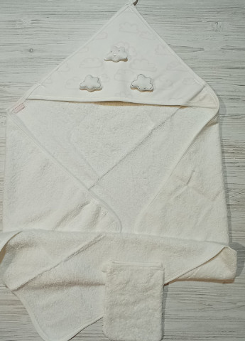 Caramell полотенце с капюшоном +мочалка, размер 82х90, однотонный белый производство - Турция