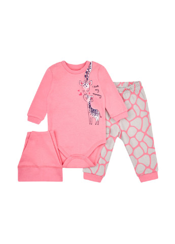 Розовый демисезонный комплект (боди, брюки, шапка) Ляля