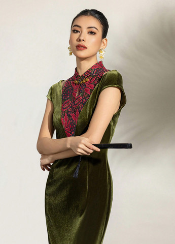 Зеленое вечернее платье силуэтная SHEIN колор блок